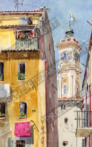 プロヴァンス風景絵画(Nice ニース, 旧市街サンフランソワ通り)PT_MRT_12