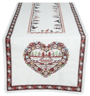 ジャガード織テーブルランナー（PLAGNE プラーニュ・ホワイト ）モンターニュ50×160cmサイズ ノルディック柄 CHM_MTG_201604BL  【フランス】