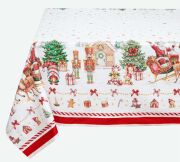 クリスマスプリントテーブルクロス撥水加工（Rudolph ルドルフ） ノルディック柄全５サイズ【フランス】 NAP_25_407e
