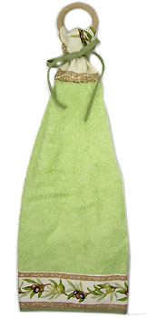 木製リングハンドタオル（オリーブ2005・ホワイト×ベージュ）SER_21