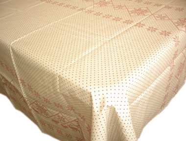 プロヴァンスプリントテーブルクロステフロン撥水加工（RUUBEN・リネン×ルビーレッド）  ノルディック柄160×250cmサイズ【フランス】 NAP_25_289e