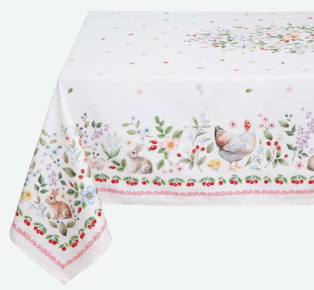 プロヴァンステーブルクロス撥水加工（Printemps プランタン・ホワイト）150×250ｃｍ フランス】 NAP_25_405e
