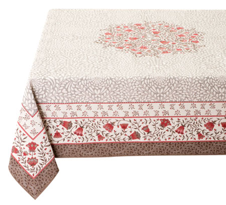 テーブルクロス：マルチカバージャガード織り（AUBRAC オブラック 花柄・レッド）全２サイズ【フランス】NAP_C85RD