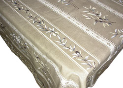 プロヴァンスプリントテーブルクロス撥水加工（セミ＆オリーブ柄・ナチュラル×ホワイト）150×200cmサイズ【フランス】 NAP_20_45e