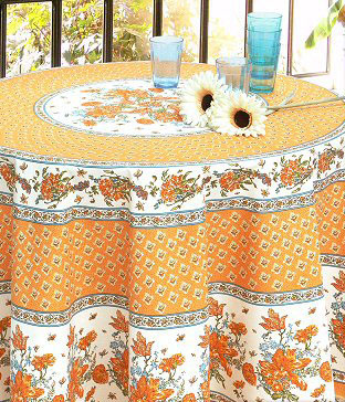 ラウンド・円形テーブルクロス撥水加工丸テーブル円卓用直径180cmサイズ（ジアン・オレンジ）【フランス】NAP_R106e