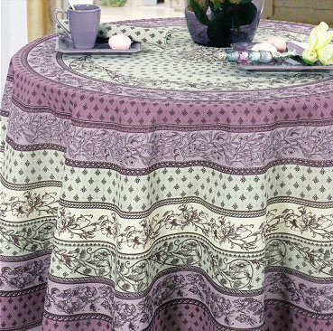 ラウンド・円形テーブルクロス撥水加工丸テーブル円卓用直径180cmサイズ（小花＆小紋柄パープル系グラデーション）【フランス】NAP_R130e