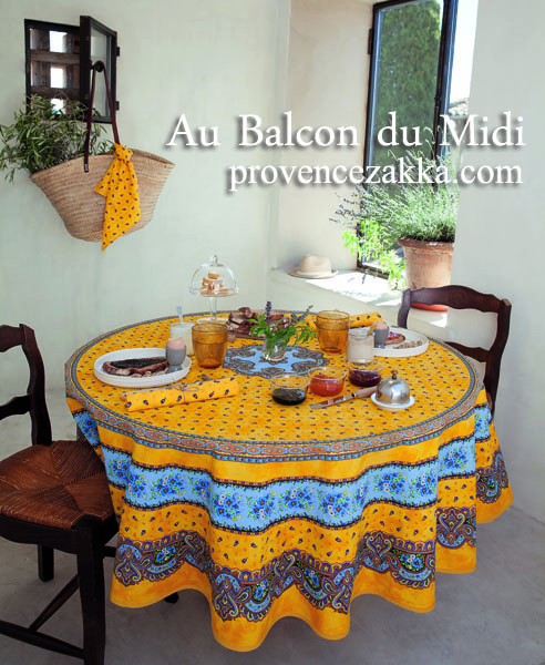 ラウンド・円形テーブルクロス撥水加工丸テーブル円卓用直径180cmサイズ、直径230cm Marat d'Avignon マラダヴィニョン（トラディション・イエロー）【フランス】NAP_R163e