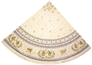 ラウンド・円形テーブルクロス撥水加工丸テーブル円卓用直径180cmサイズ（ムスティエ2014・オフホワイト×ブルー）【フランス】NAP_R193e