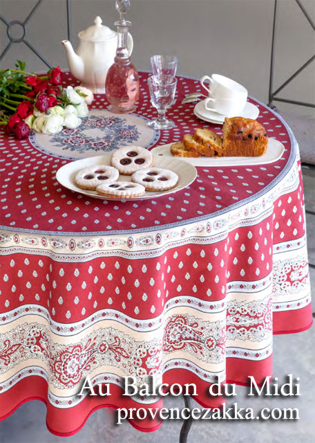 ラウンド・円形テーブルクロス撥水加工丸テーブル円卓用直径180cmサイズ Marat d'Avignon マラダヴィニョン（バスティード・ボルドー）【フランス】NAP_R226e