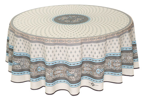 ラウンド・円形テーブルクロス撥水加工丸テーブル円卓用直径180cmサイズ Marat d'Avignon マラダヴィニョン（バスティード・ターコイズ）【フランス】NAP_R227e