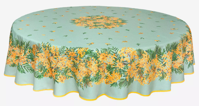 ラウンド・円形テーブルクロス撥水加工丸テーブル円卓用 直径180cm（ミモザ・ミントグリーン）NAP_R297e