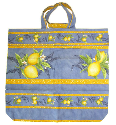 エコバッグコットンショルダー型（レモン柄・ブルー）SAC_ECO40