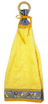 木製リングハンドタオル（オリーブ2005・ブルー×イエロー）SER_20