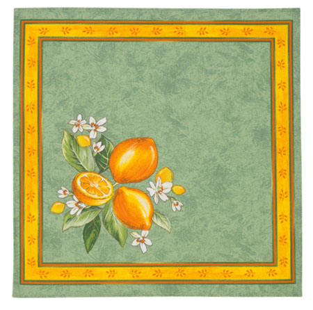 プロヴァンス テーブルナプキン（レモン＆小花・ミントグリーン）SER_P42【フランス】