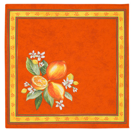 プロヴァンス テーブルナプキン（レモン＆小花・オレンジ）SER_P58【フランス】