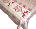 プロヴァンスプリントテーブルクロス撥水加工（シャンベリー・オフホワイト×リネン）  ノルディック柄 150×250cmサイズ【フランス】 NAP_25_241e