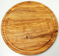 肉用溝つきオリーブの木のまな板、円形ラウンド丸いまな板カッティングボード直径25cmサイズ【イタリア製】オリーブウッド木製PLC_VD03