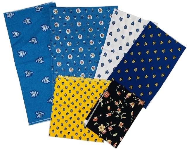 プロヴァンス生地【フランス】VALDROME ヴァルドローム はぎれ6枚セット【パッチワーク】（ブルー～イエロー系） T_SET_86