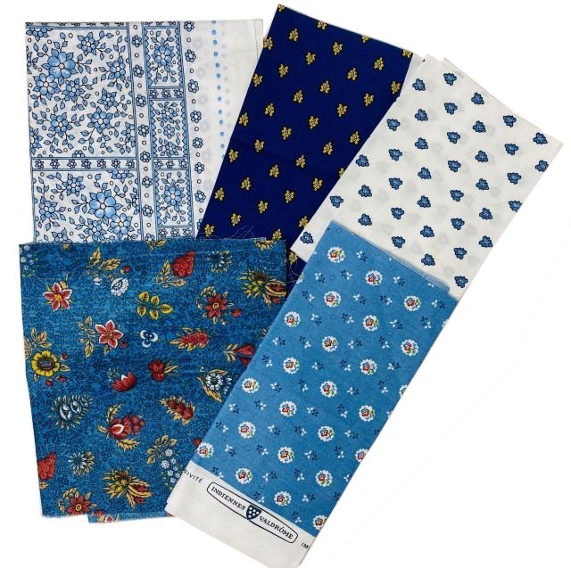 プロヴァンス生地【フランス】VALDROME ヴァルドローム はぎれ5枚セット【パッチワーク】（ブルー系）） T_SET_89