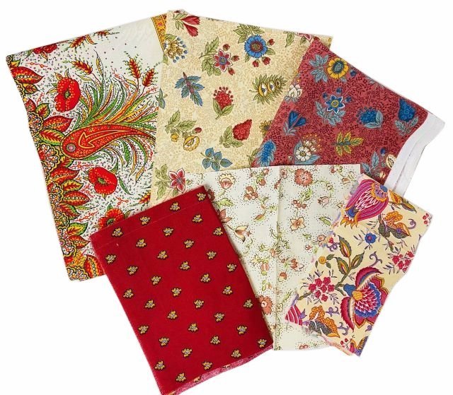 プロヴァンス生地【フランス】VALDROME ヴァルドローム はぎれ６枚セット【パッチワーク】（ホワイトベージュ～ボルドー系） T_SET_91