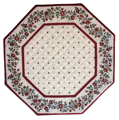 ８角形オクトゴナルフレームテーブルマット38×38cmサイズ（カリソン＆小花・ホワイト×ボルドー） 【フランス】TP_OCT19：：他サイズお取り寄せ可能