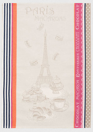 ジャガード織キッチンクロス、ディッシュクロス、ふきん、トーション【フランス】（Macarons マカロン）TOR_48