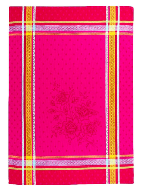 ジャガード織キッチンクロス、ディッシュクロス、ふきん、トーション【フランス】（マッシリア・フーシャピンク）TOR_59