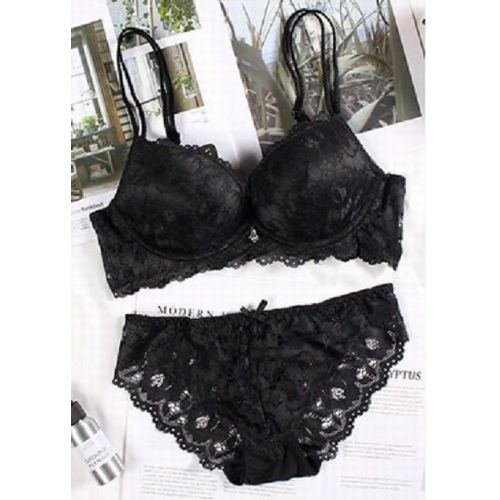 レース ブラジャー＆ショーツ 上下セット パッド入り　タイプ7  ブラック