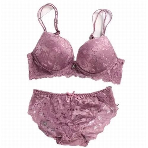 レース ブラジャー＆ショーツ 上下セット パッド入り　タイプ7  パープル