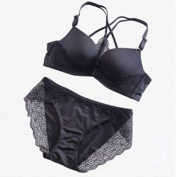 バックデザイン ブラジャー＆ショーツ セット　フロントホック　タイプ12　ブラック