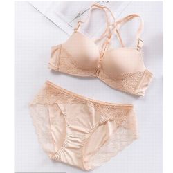 バックデザイン ブラジャー＆ショーツ セット　フロントホック　タイプ12　ベージュ