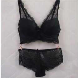 レース ブラジャー＆ショーツ 上下セット　タイプ4  ブラック