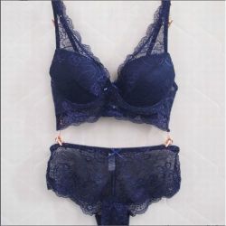 レース ブラジャー＆ショーツ 上下セット　タイプ4  ネイビー