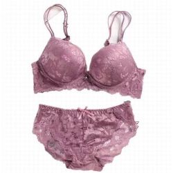 レース ブラジャー＆ショーツ 上下セット パッド入り　タイプ7  パープル