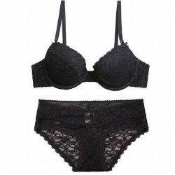 レース ブラジャー＆ショーツ 上下セット　タイプ8  ブラック