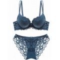レース ブラジャー＆ショーツ 上下セット パッド入り　タイプ7  ネイビー