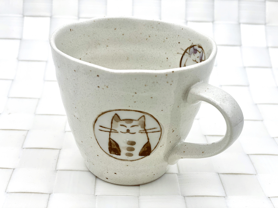 色釉丸猫　マグカップ