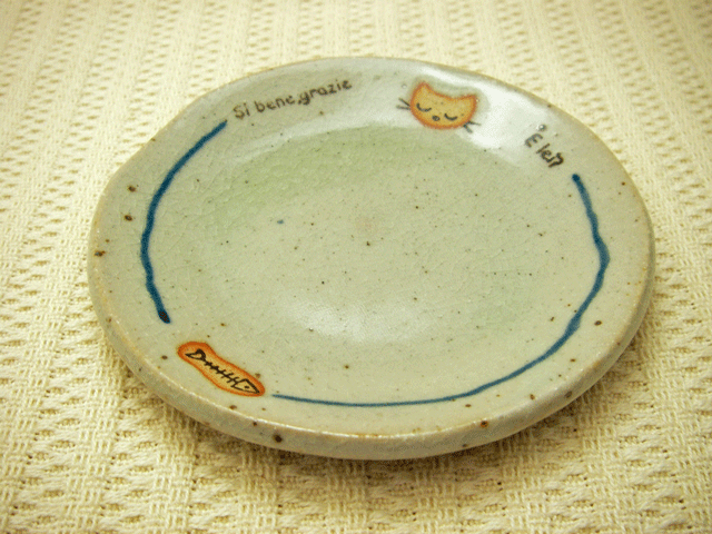 元気ネコ小皿（青）