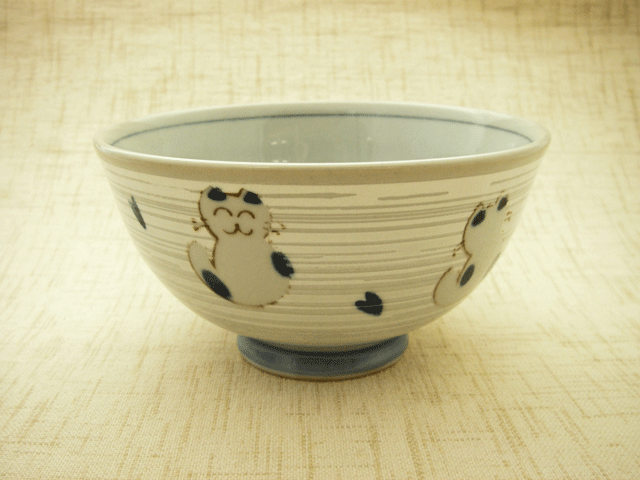 【和食器　猫茶碗　お茶碗】うちのねこ　ご飯茶碗（青）