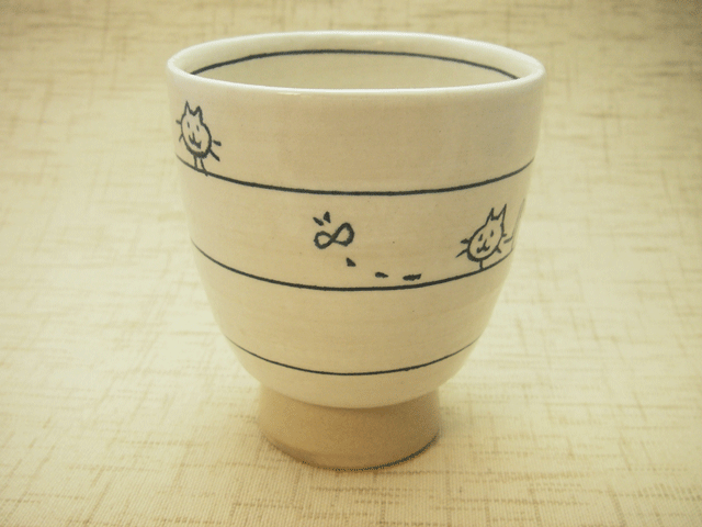 ≪和食器≫遊び猫　　湯のみ（青）