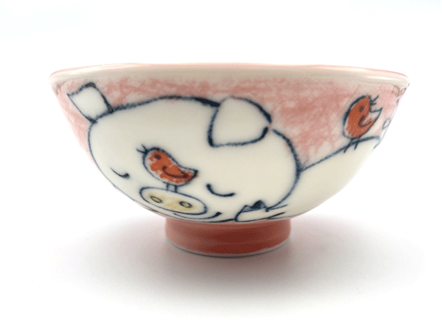 ぴんくのぶたさんのこども茶碗