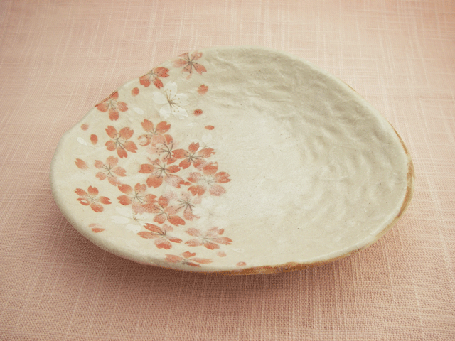 平安桜　変形皿（ピンク）