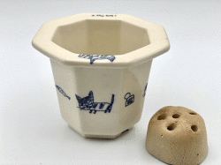 染付ネコ　八角型花生