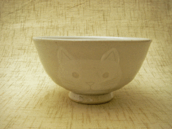 粉引きネコご飯茶わん