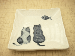 一珍藍ねこ　角皿