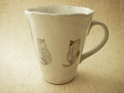 【和食器　猫柄　マグカップ】フレンドキャット　マグカップ（グレー）