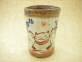【和食器　猫柄食器　陶器カップ】福招き猫　福々カップ（大）