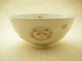 【和食器　猫柄　アウトレット】彫ねこご飯茶わん（グリーン）