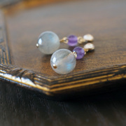 月の神秘を宿すラブラドライトとアメジストの貼るピアス クローズアップ