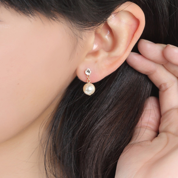 貼るピアス 揺れるシンプルなクリスタルパール フォーマル普段使いに